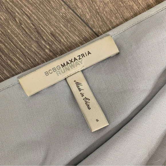 BCBG Women's Mini Dress Tiered Layered Ruffle One Shoulder Tie Sleeve Pale blue - Picture 10 of 16